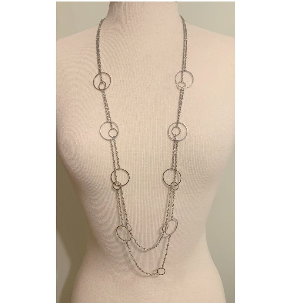 Nygard Silver Tone Circle Link Long Necklace